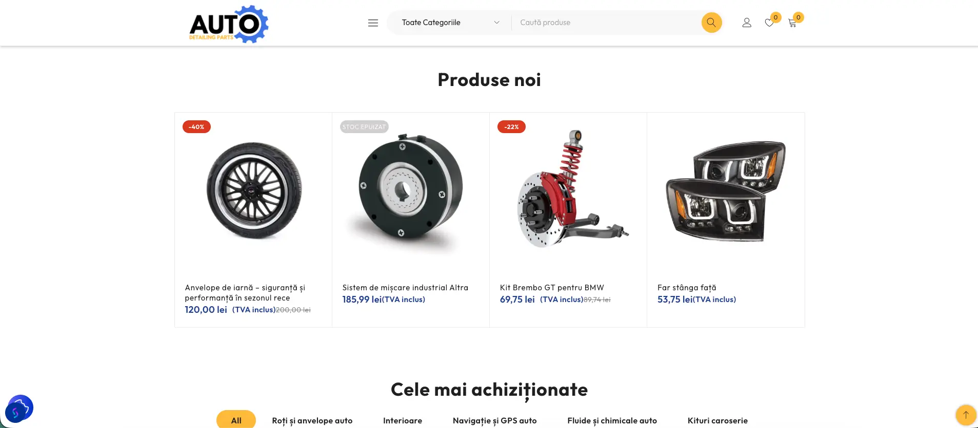 Magazin online Auto Detailing Parts cu pagini de categorii pentru piese auto